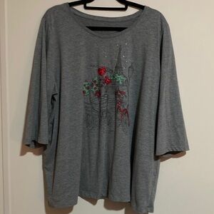 Catherines Charcoal Long Sleeve Top with Vibrant Design